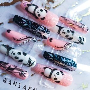 Cute Pink Pandas Press On Nails